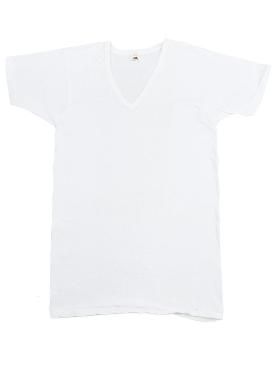 70's FRUIT OF THE LOOM 無地 Vネック 白Tシャツ 表記(L)