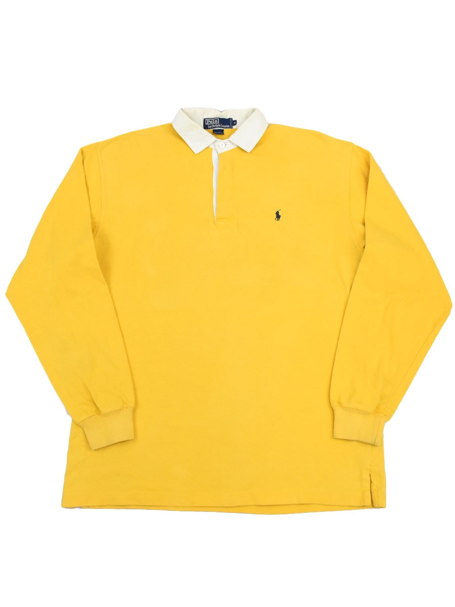 ラルフローレン レモンイエロー×ホワイト 無地 ラガーシャツ 表記(M)
