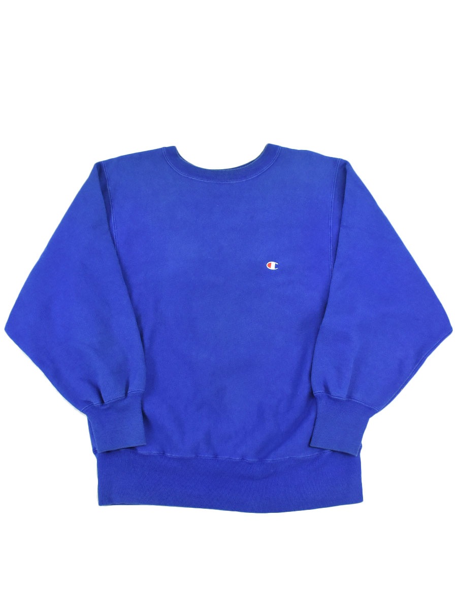 80's プリントタグ チャンピオンRW 無地 ブルー 表記(M) USA製