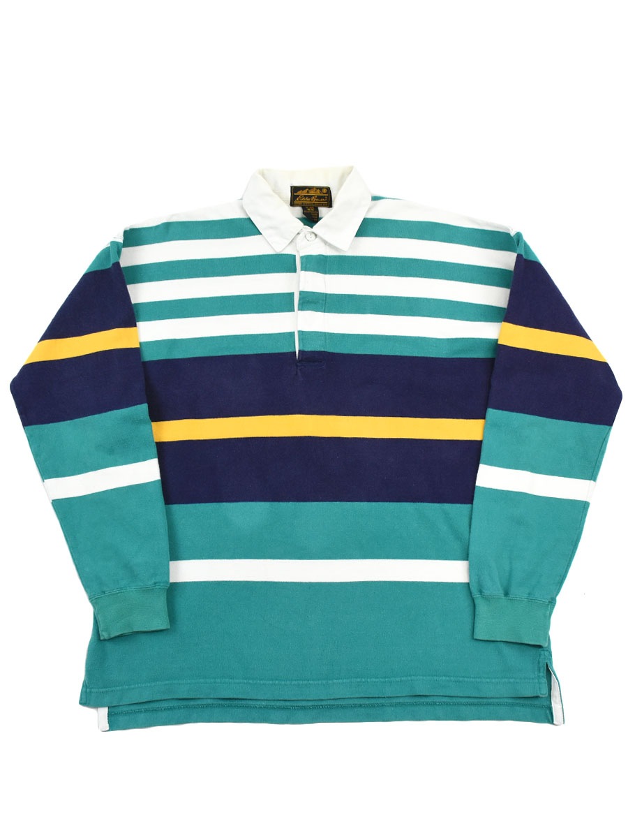 80's～ 黒タグ エディバウアー ランダムボーダー ラガーシャツ 表記(M)