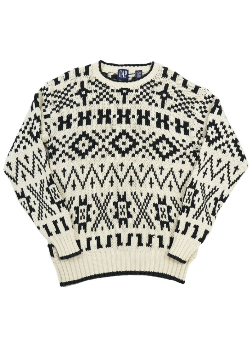 90's OLD GAP ジオメトリックパターン 100%コットンニット 表記(S)