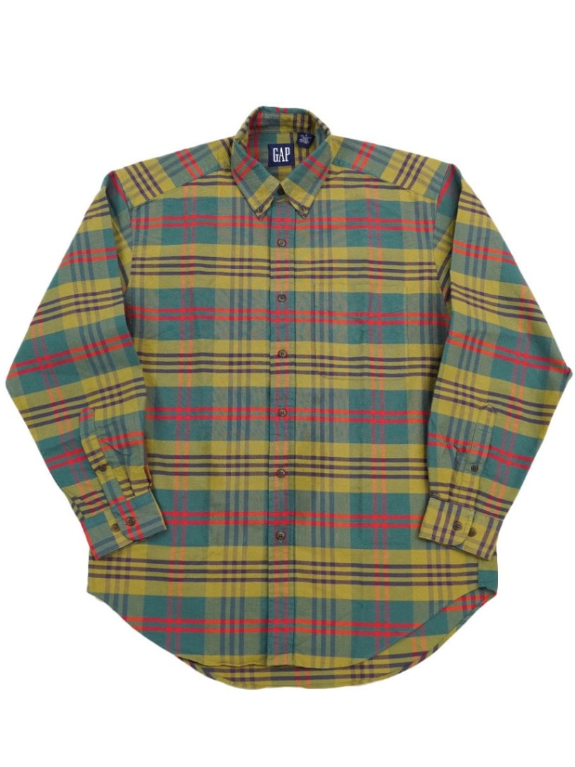 90's OLD GAP マドラスチェック 100%コットン B.D.シャツ 表記(M)