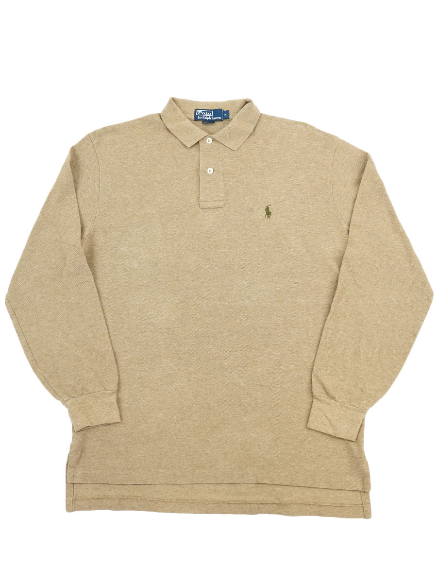ラルフローレン 100%コットン L/Sポロシャツ 亜麻色 表記(M) MADE IN PERU