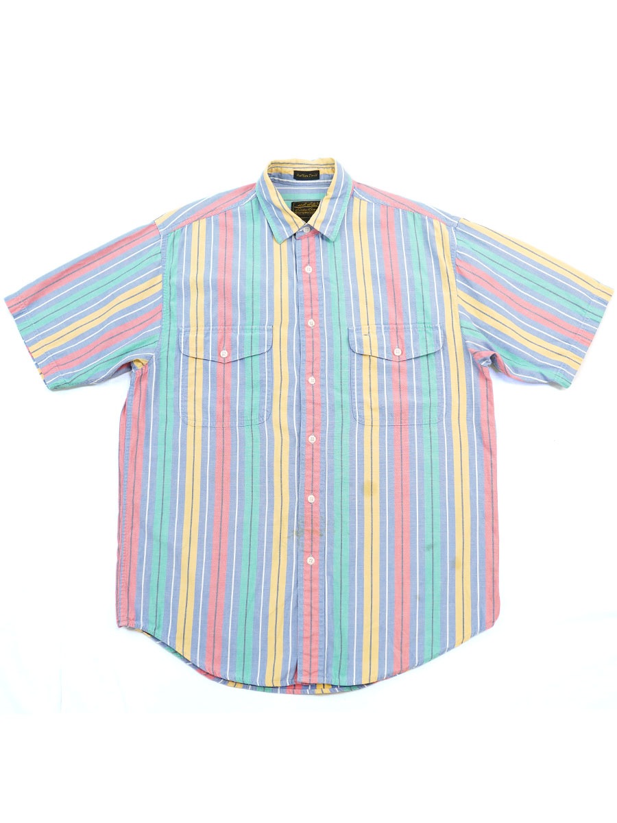 80's 黒タグ エディバウアー マルチストライプ ショートスリーブシャツ 表記(M)