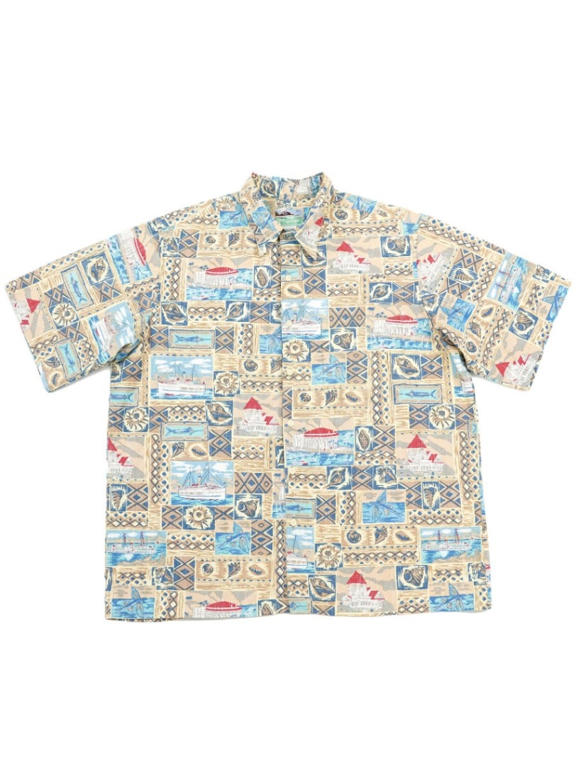 80's レインスプーナー ダイヤモンドヘッドタグ コットンハワイアンシャツ 表記(L)　