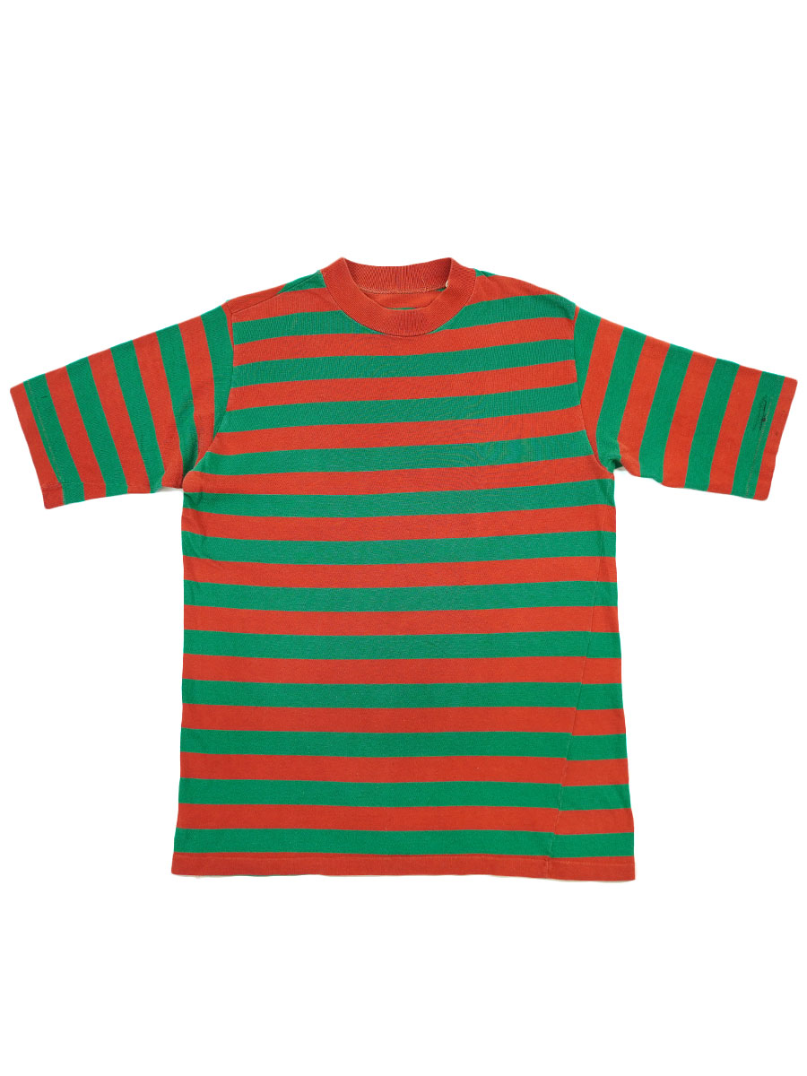 70's レンガ×グリーン 100%コットン ボーダーTシャツ 実寸(S位)