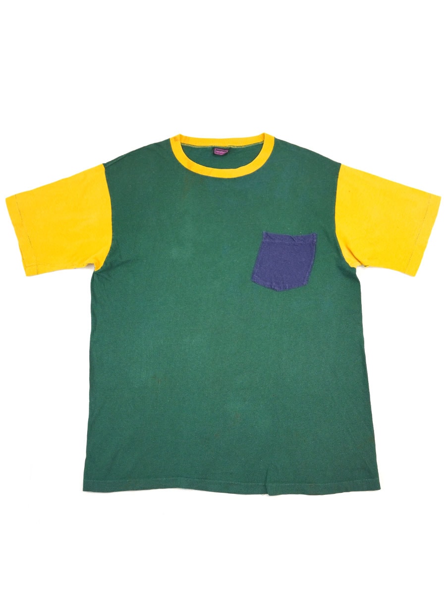 70's HEAVY 3色クレイジーパターン 100%コットン ポケットTシャツ 表記(XL)
