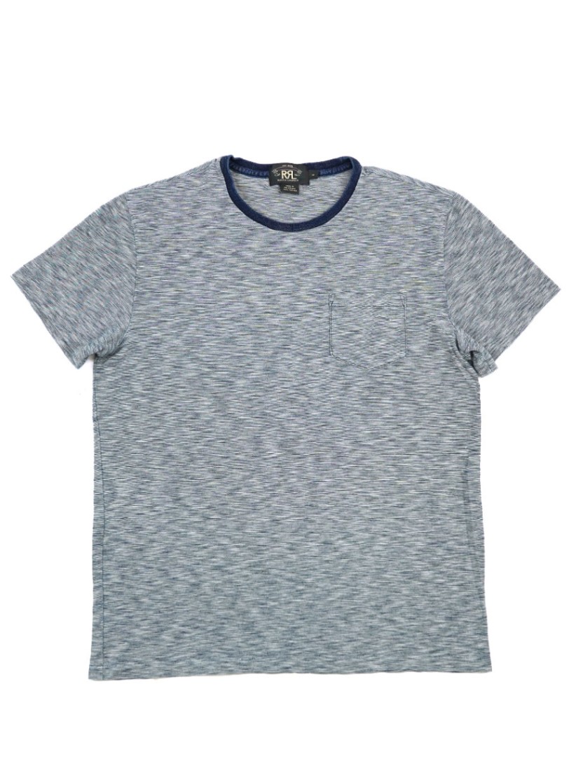 RRL 100%コットン ポケットTシャツ 表記(M) 首リブインディゴ染め
