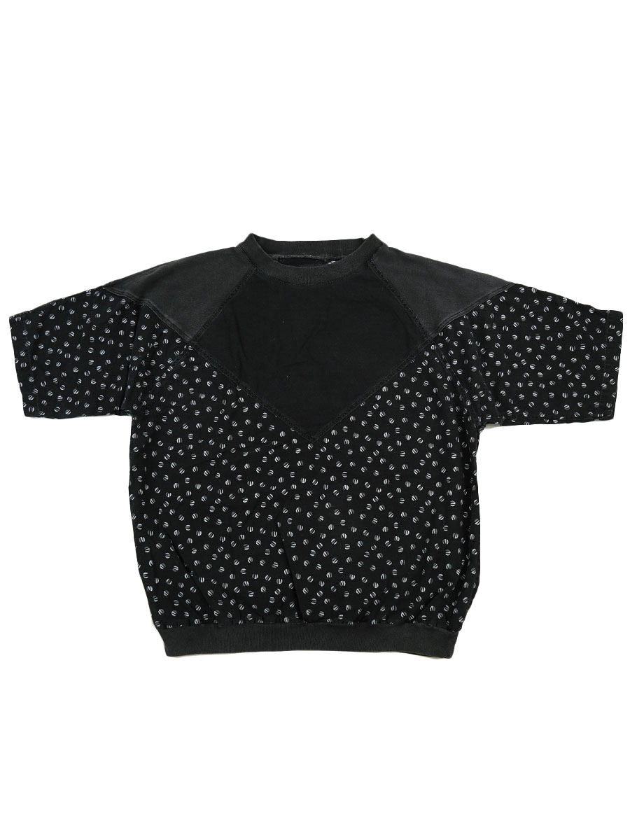 80's SASSON 黒ボディ パネル切り替え 100%コットンカットソー 表記(L) ジオメトリック柄