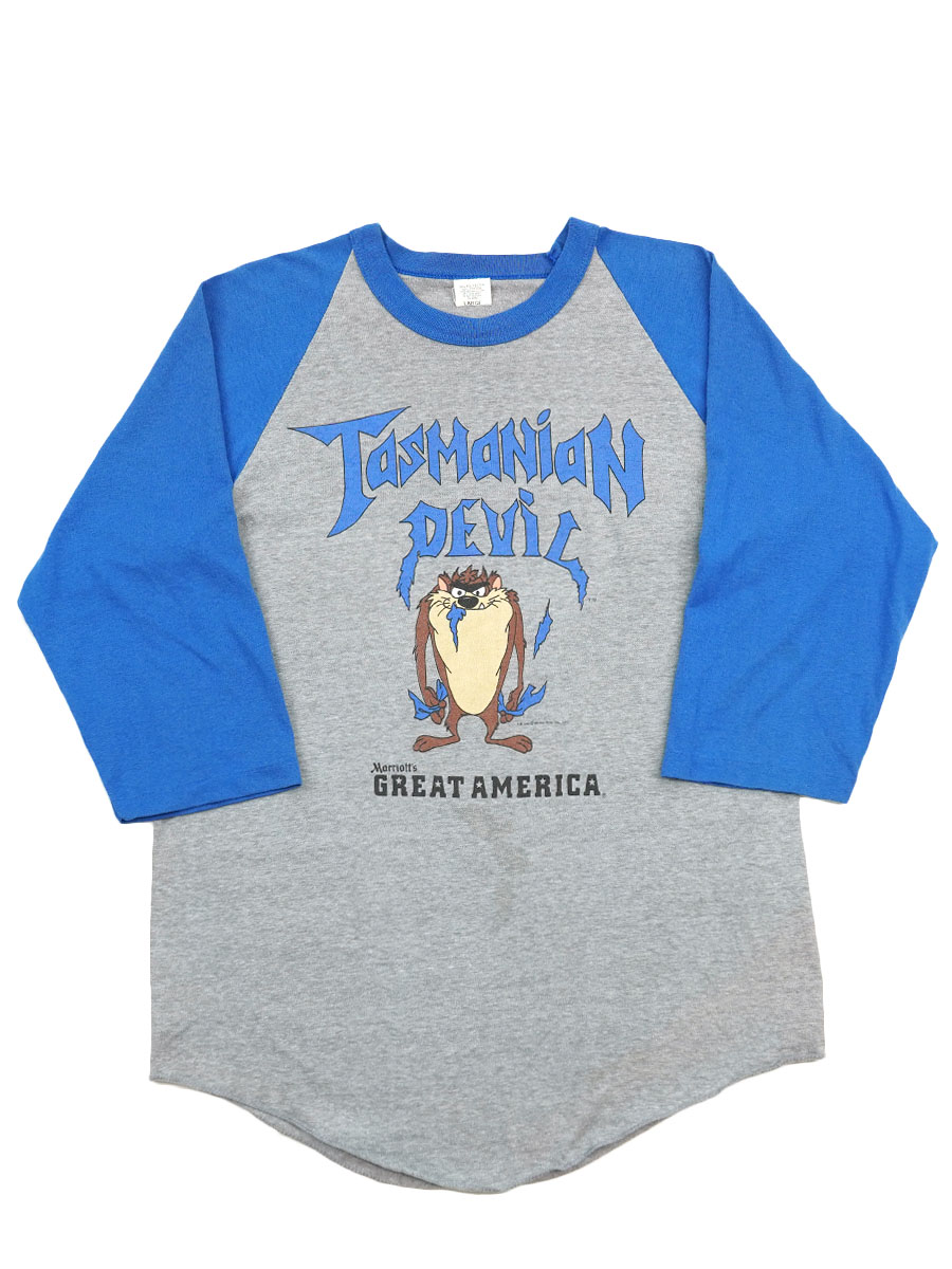 80's Warner ルーニー・テューンズ ''タスマニアンデビル'' ラグラン七分袖Tシャツ 表記(L)