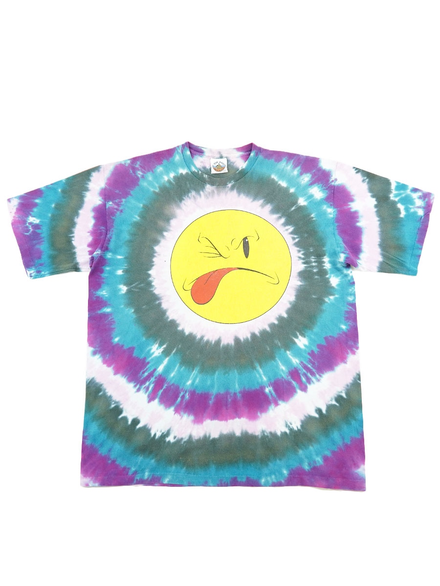 90's BYE-DYE ベロだしスマイリーフェイス タイダイTシャツ 表記(XL) USA製