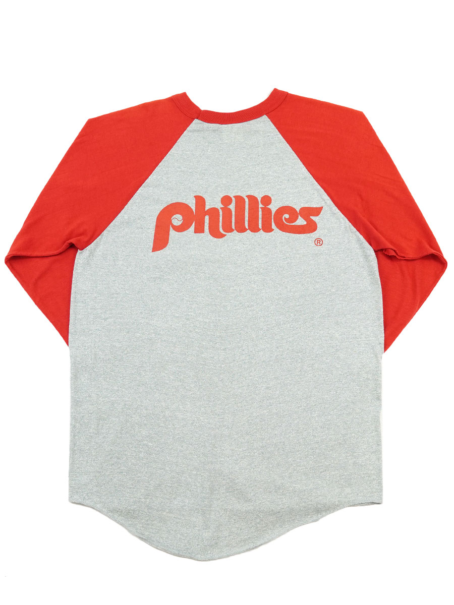80's LOGO7 ''Phillies'' バックプリント ラグラン2トーン ベースボールTシャツ 表記(M)
