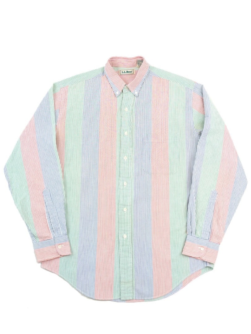 90's L.L.BEAN マルチタイプ シアサッカー B.D.シャツ 表記(M)
