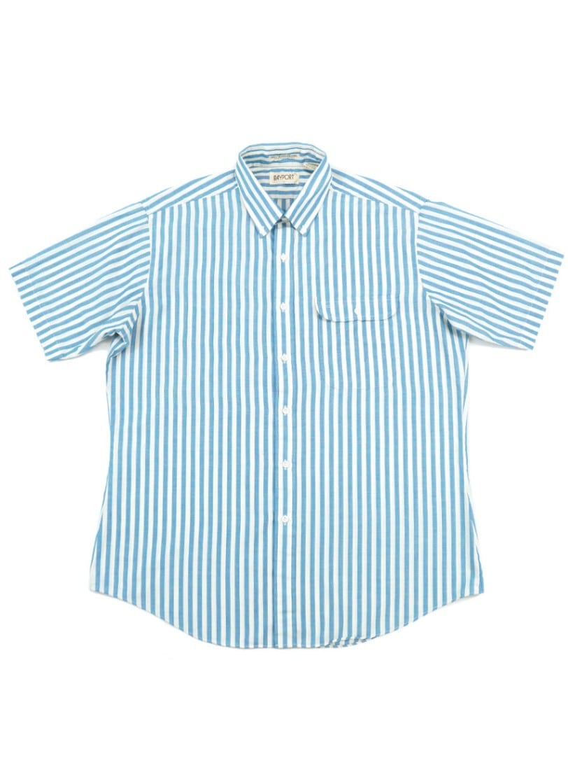 90's BAYORT ストライプ柄 半袖B.D.シャツ 表記(L)