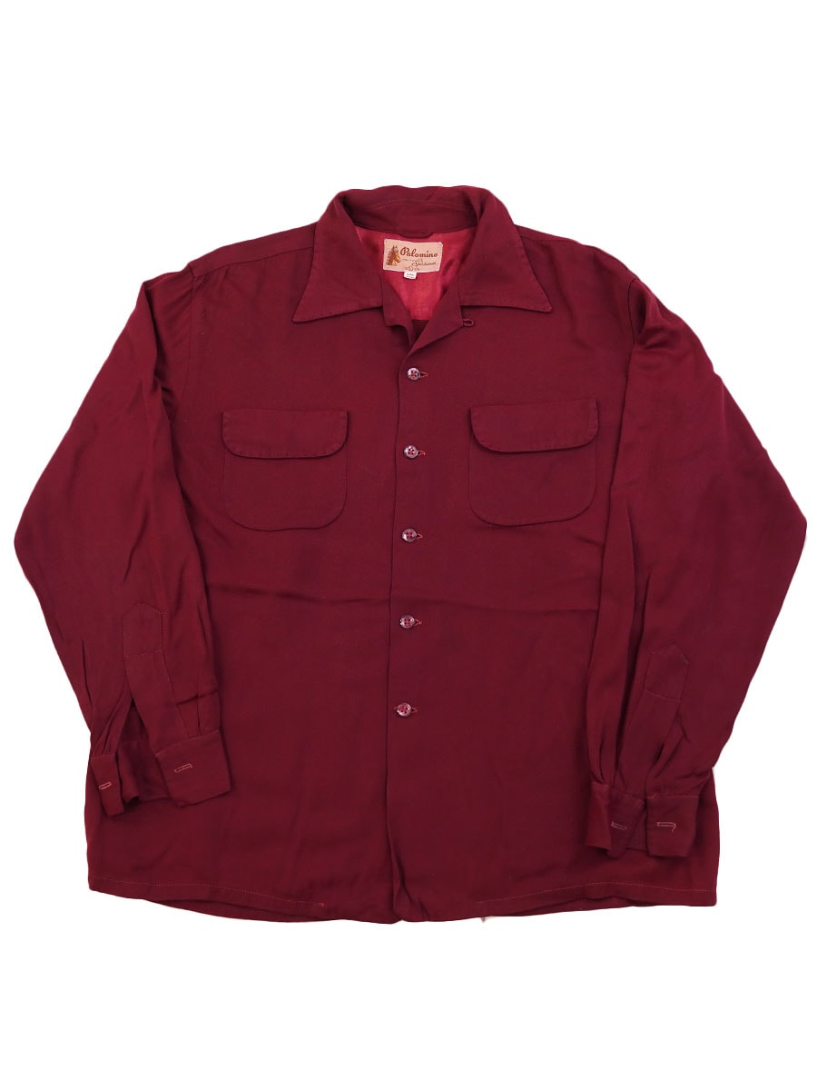 50's Palomino Sportswear ループカラー レーヨンギャバシャツ ワイン 表記(L)