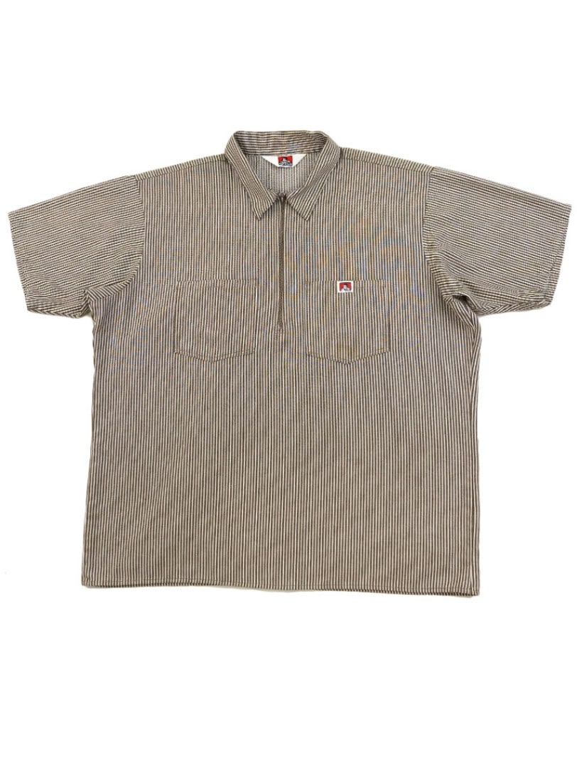 90's BEN DAVIS ハーフジップ半袖シャツ 実寸(M位) ブラウンストライプ