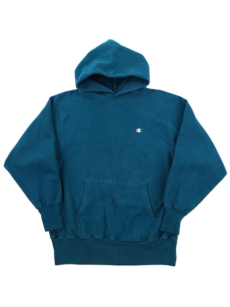 90's 刺繍タグ チャンピオンRWパーカ 無地 ティール 表記(XL) USA製
