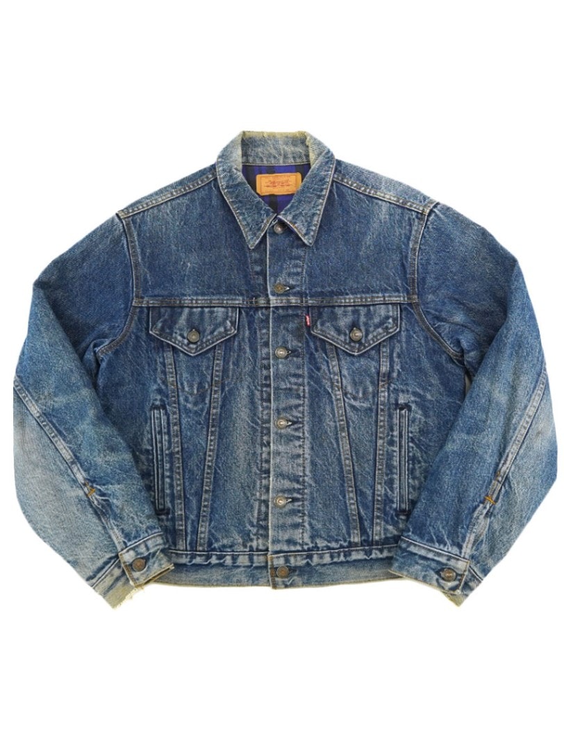 80's Levi's 70411 デニムジャケット 青紫黒チェック フランネル