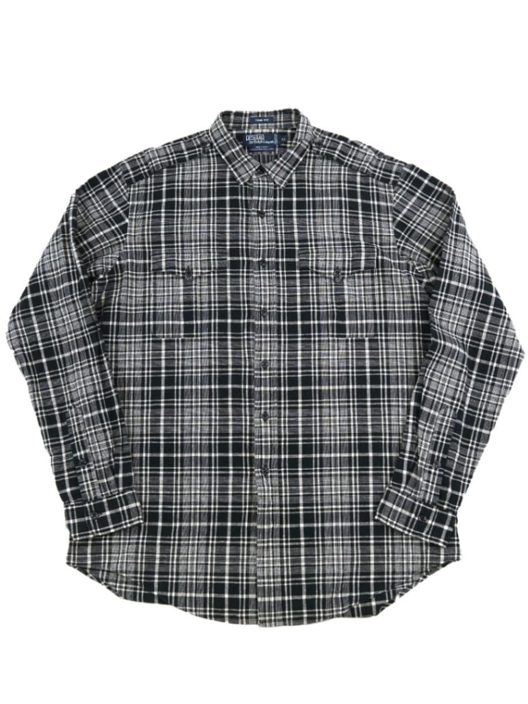 ラルフローレン コットン×リネン 黒白チェック L/Sシャツ 表記(XL) MILITARY