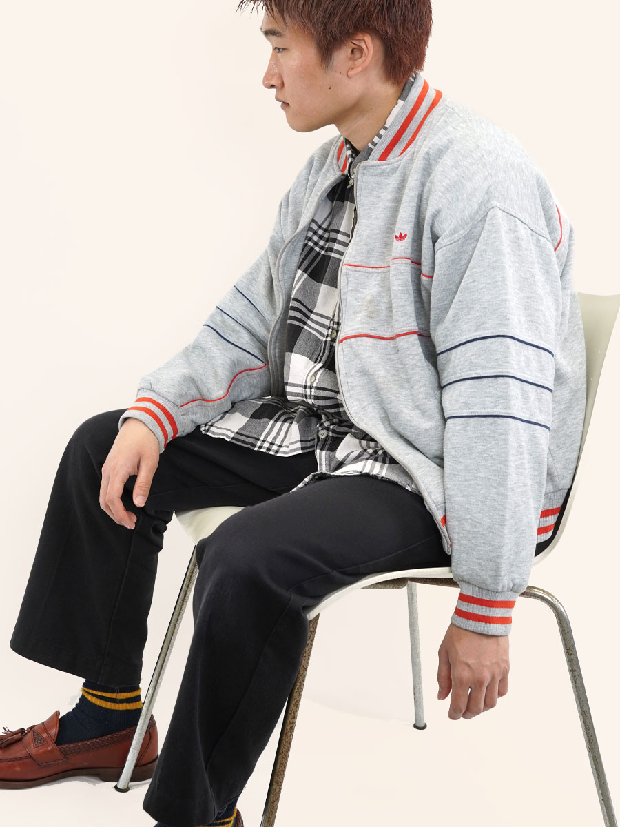 80's adidas パイピングライン フルジップスウェット 実寸(M位)