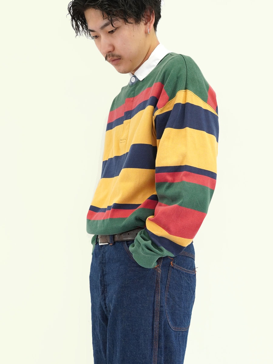 Eddie Bauer ランダムボーダー 長袖ポロシャツ 表記(M)