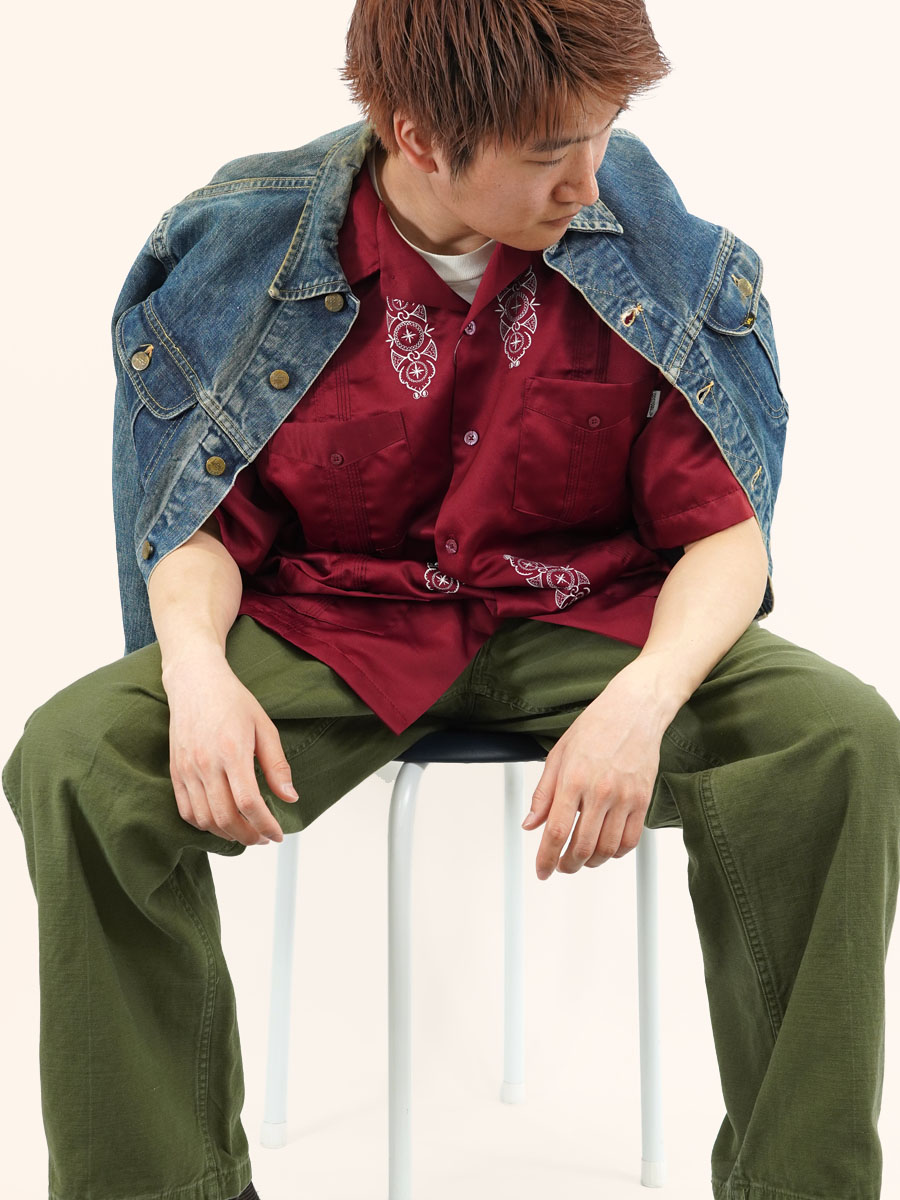 DRAGON FLY キューバシャツ ワイン 表記(L)