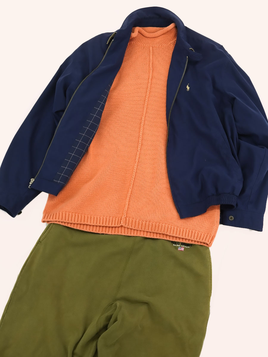 Nautica ボトルネック センタープリーツ コットンニット 表記(L) サーモンオレンジ