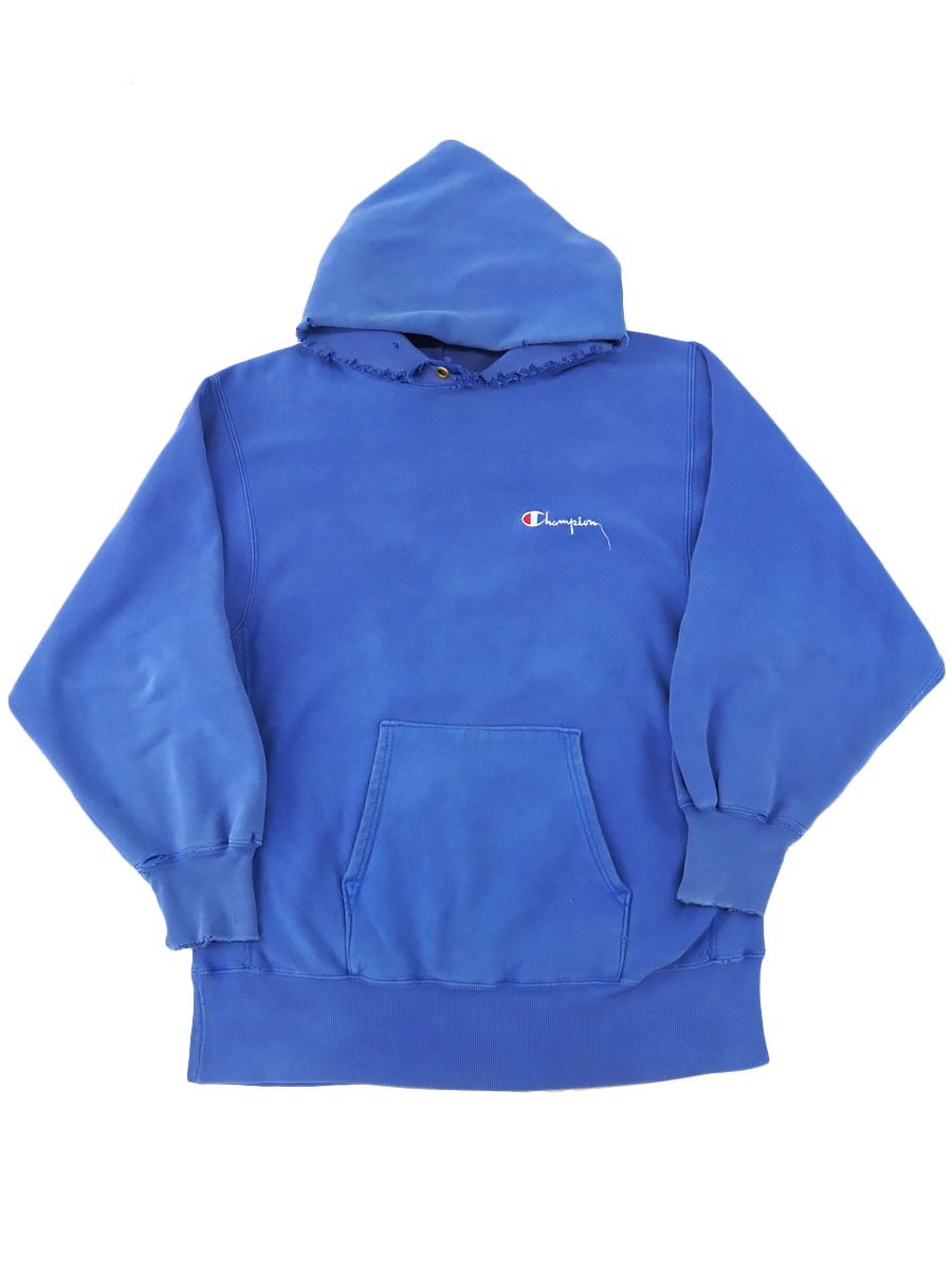 90's 刺繍タグ チャンピオンRWパーカ 無地 群青色 表記(XL) USA製 襤褸