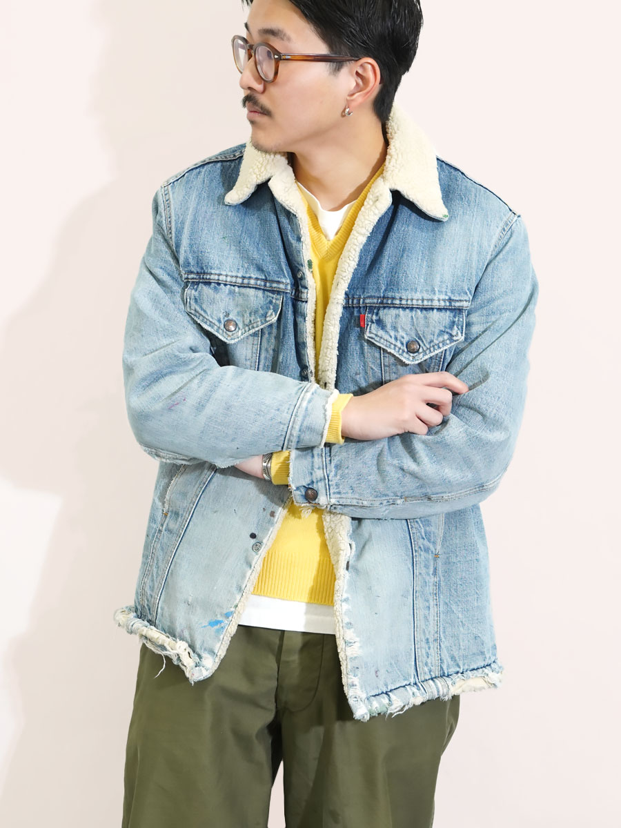 70's Levi's デニムボアJKT 襤褸 表記(40) ロング丈 Ⓡマークのみ赤タブ