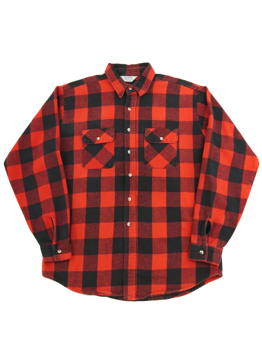 70's～ FIVEBROTHER 黒×赤ブロックチェック フランネルシャツ 表記(XL TALLMAN)