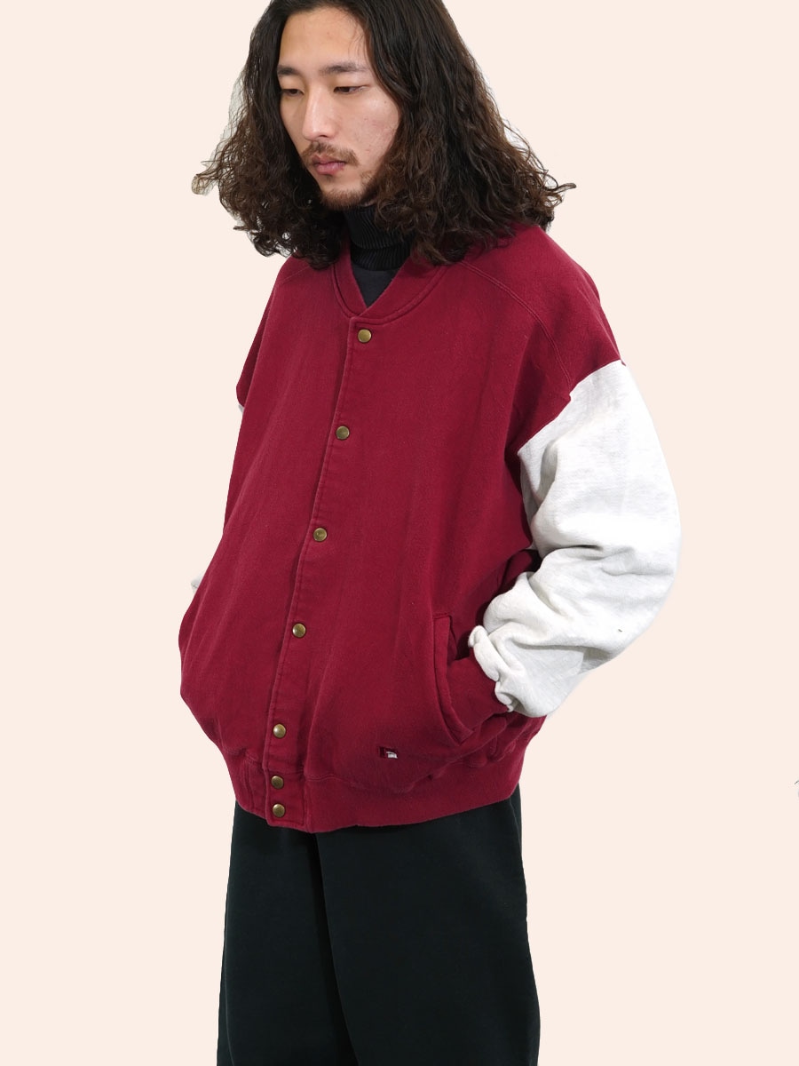 90's RUSSELL ATHLETIC 2トーン フルスナップ スウェットJKT 表記(XL