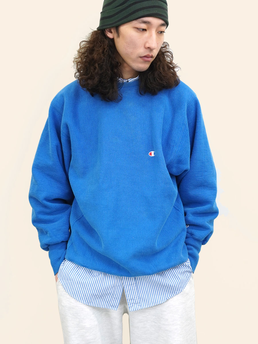 90's 刺繍タグ チャンピオンRW 無地 ブルー 表記(XL) USA製