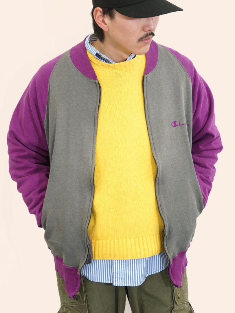 90's チャンピオン スクリプトロゴ ラグラン2トーン フルジップスウェット 表記(L) USA製 ASIS