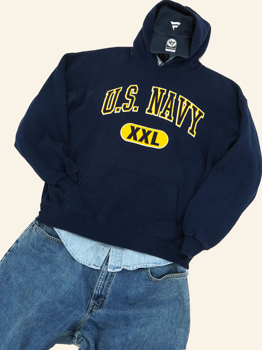 90's SOFFE ''NAVY'' スウェットパーカ 表記(L) USA製