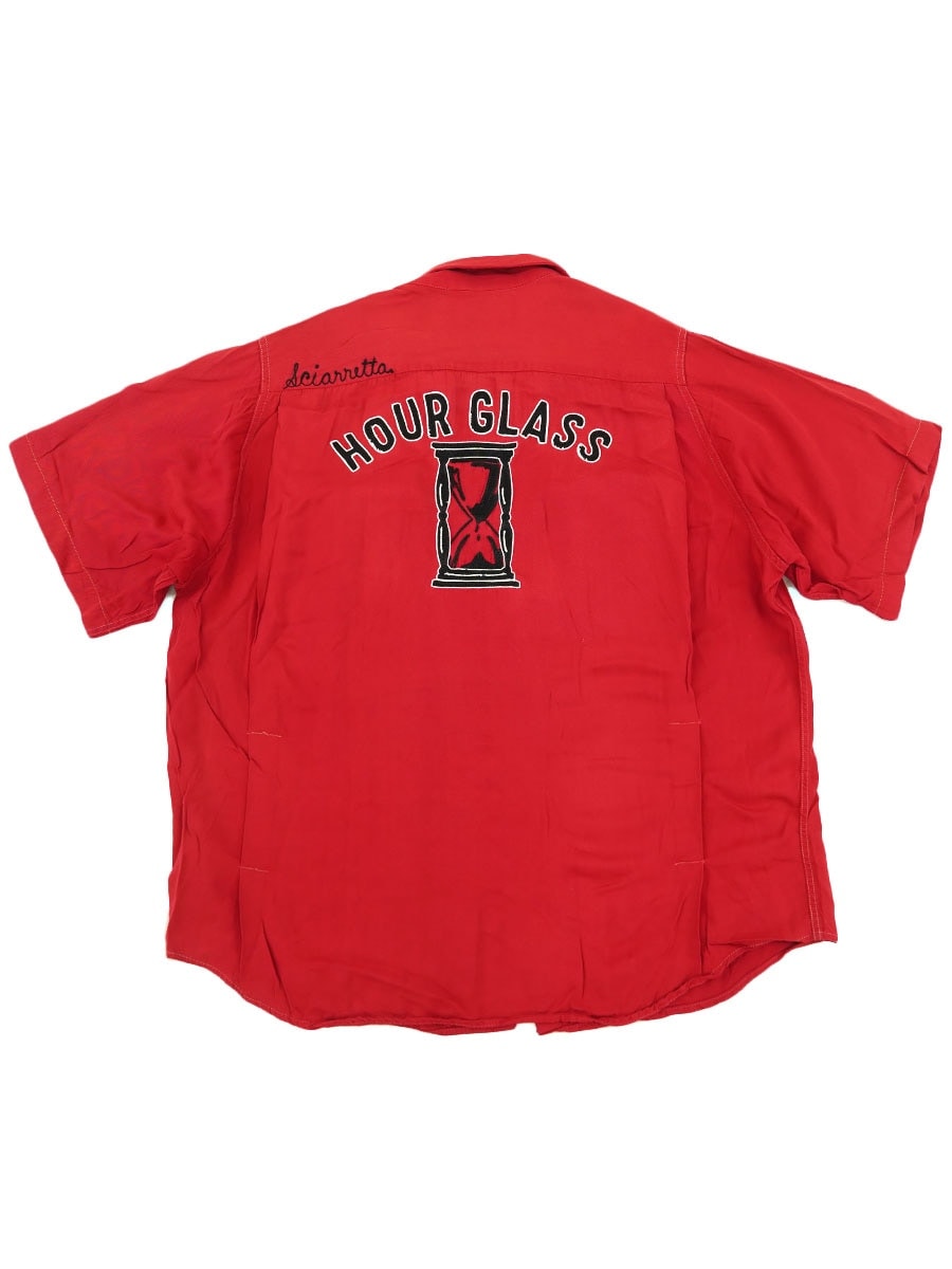 50's King Louie ''HOUR GLASS'' ボーリングシャツ 赤 表記(16 1/2-17)