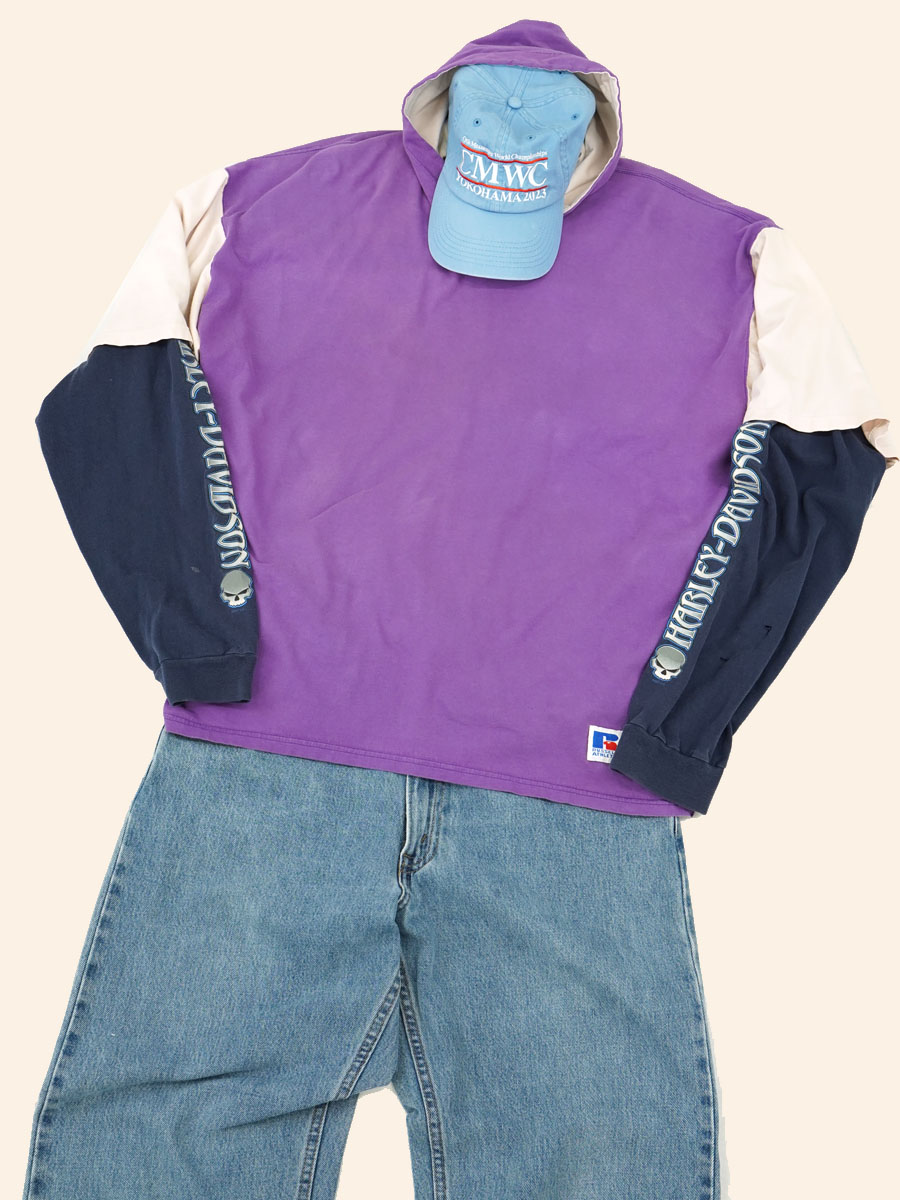 90's RUSSELL ATHLETIC 2トーン 半袖 カットソーフーディ 表記(XL) USA製