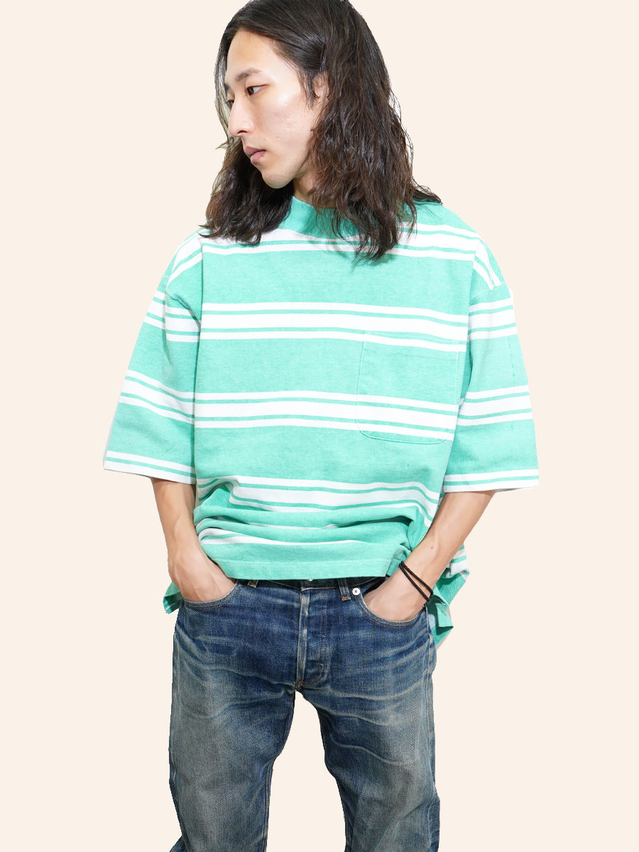 90's OLD GAP ランダムボーダー 鹿の子 ポケットTシャツ 表記(XL)