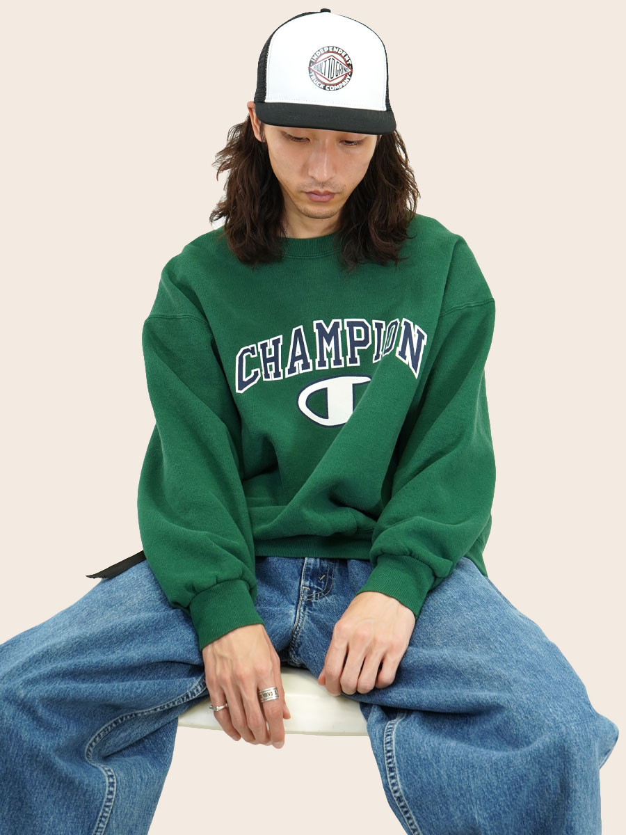 90's チャンピオン ロゴスウェット グリーン 表記(L) USA製