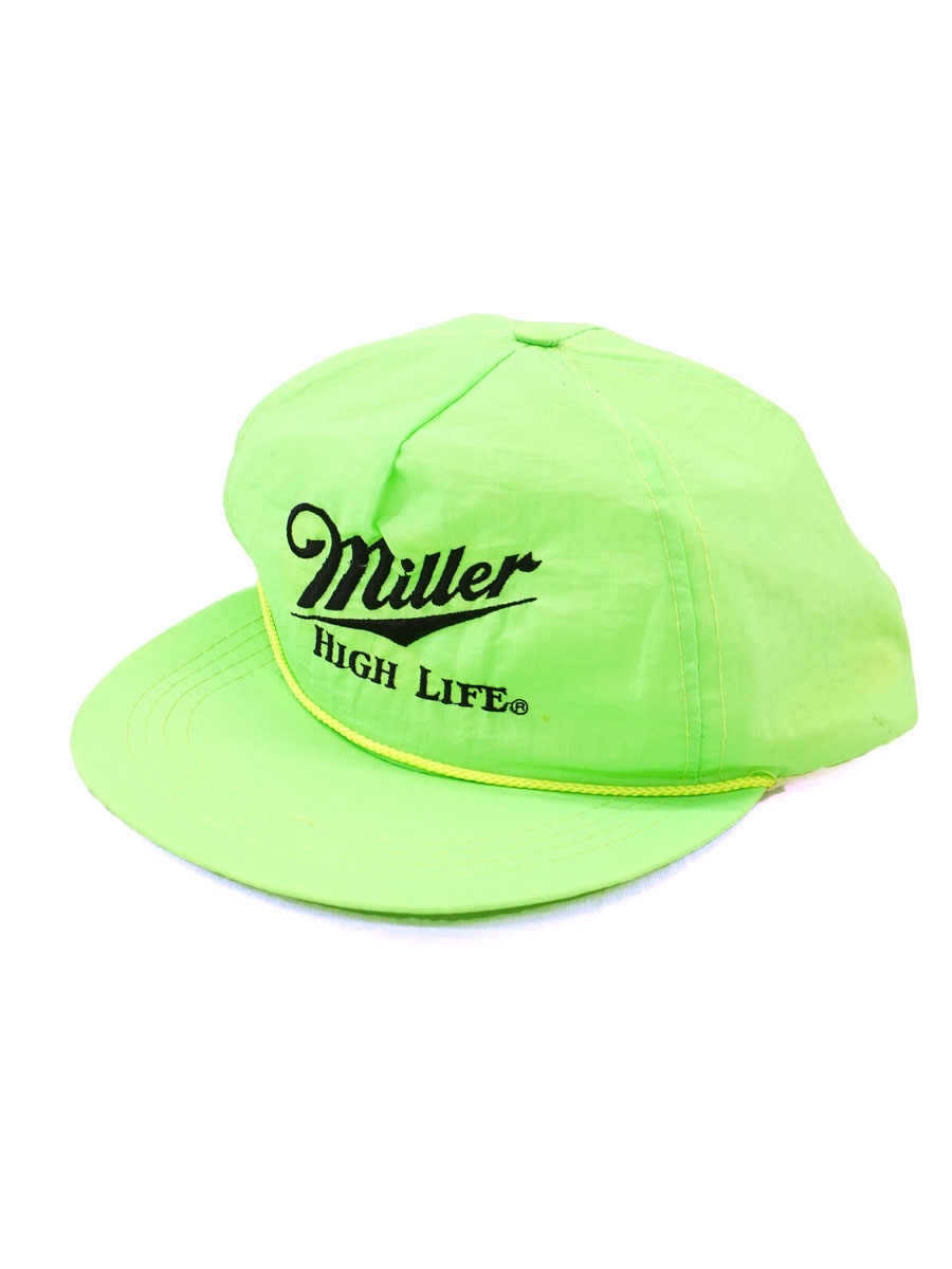 90's Miller ビール 6パネル ナイロンハット アシッドグリーン