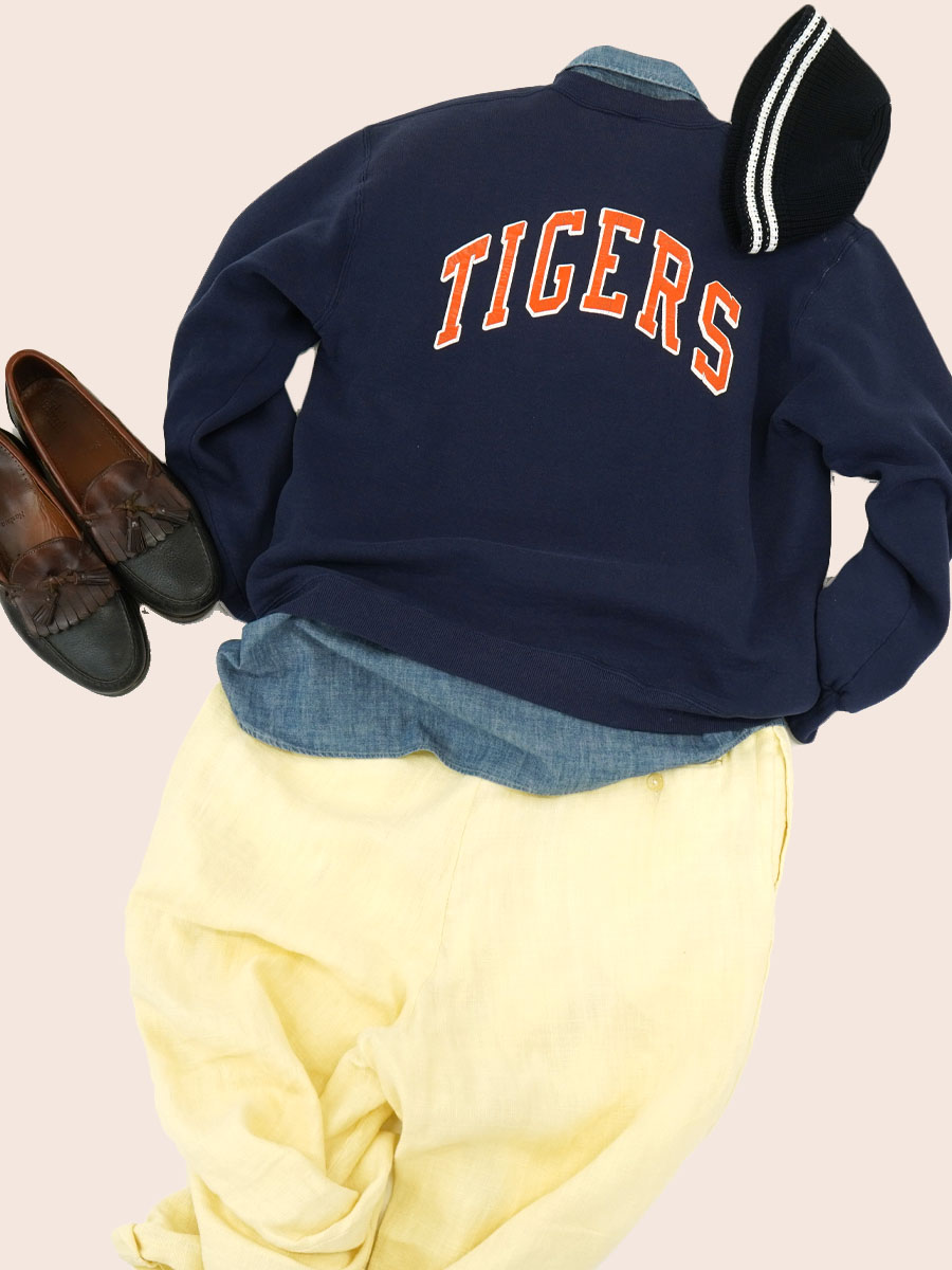 80's RUSSELL ATHLETIC ''AUBURN TIGERS'' 前Vスウェット 表記(L) USA製 両面プリント