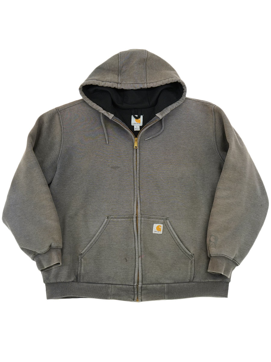 MEXICO製 カーハート RAIN DEFENDER フルジップスウェットパーカ チャコールグレー 表記(XL)