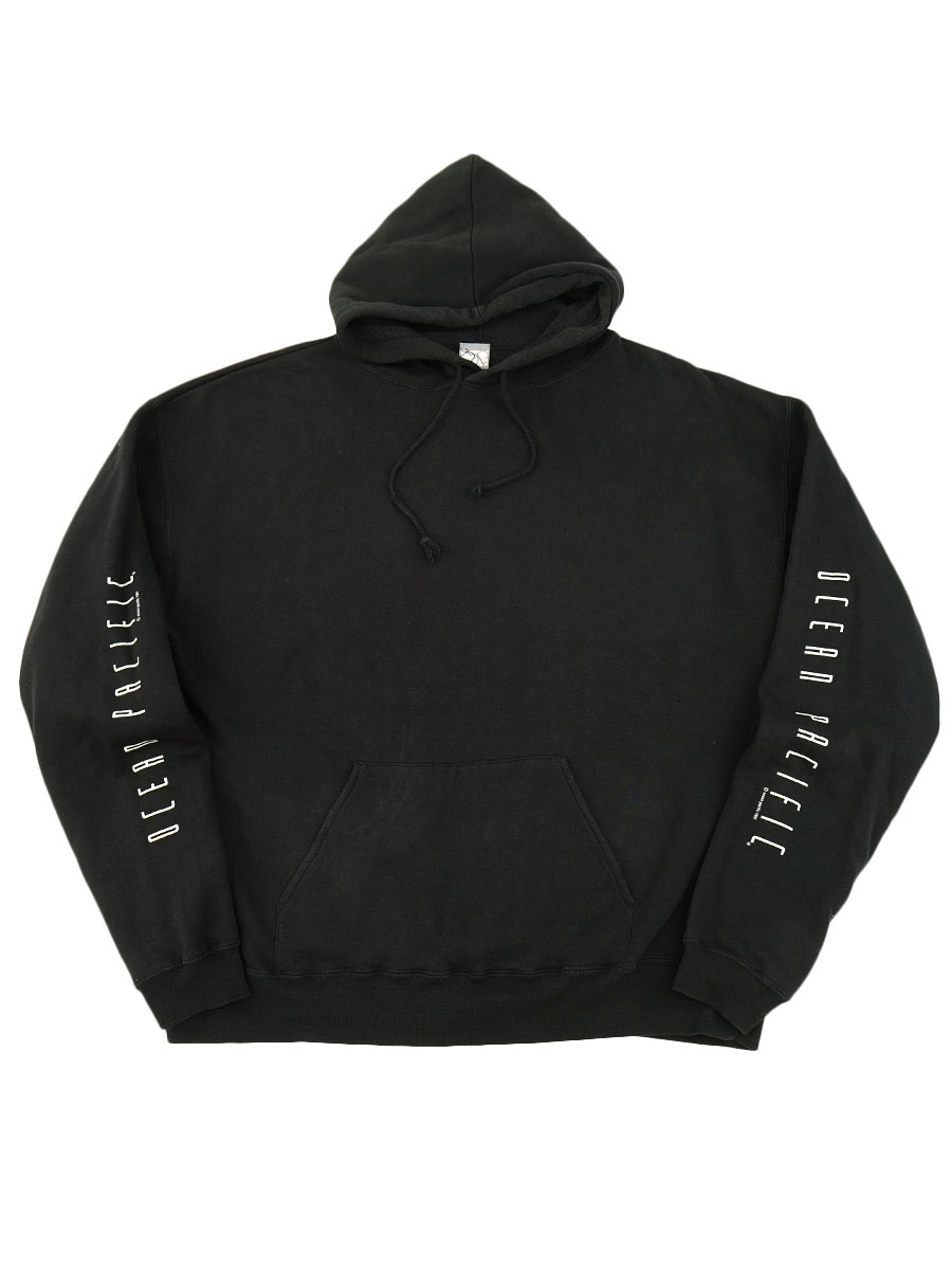 90's Ocean Pacific エイリアンフォント 袖ロゴ スウェットパーカー BLK 実寸(XL位)