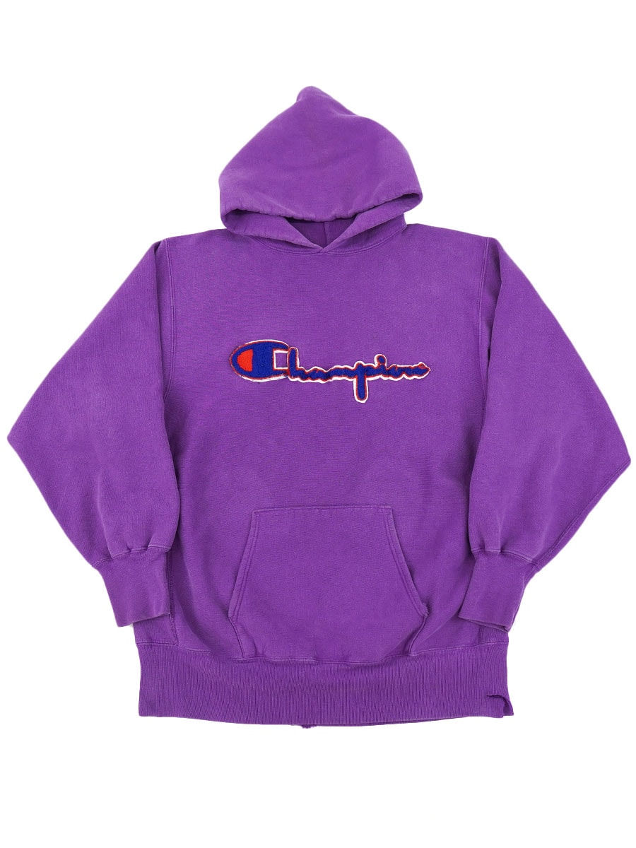 90's 刺繍タグ チャンピオンRWパーカ パープル 表記(XL) レア