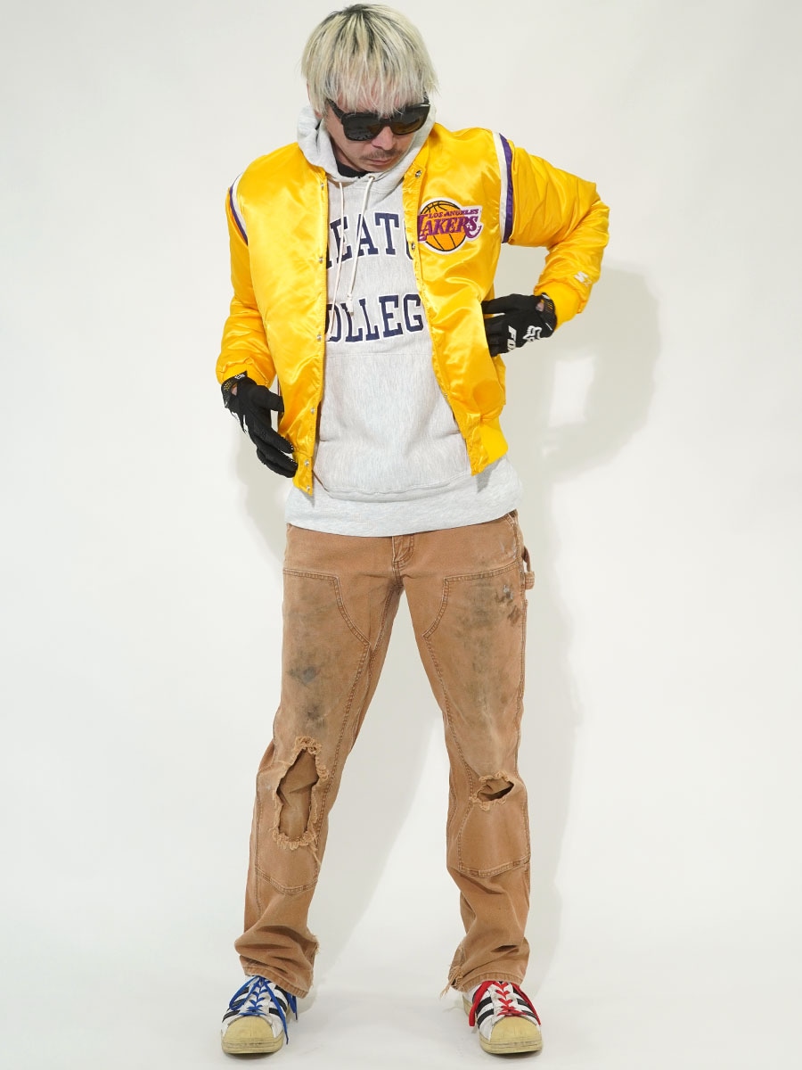 80's～ STARTER ''LAKERS'' サテンスタジャン Yellow 表記(M) USA製