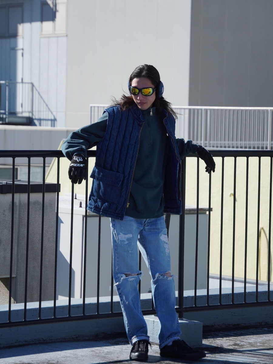 70's ハンドメイド 中綿 デニムベスト 実寸(M位)