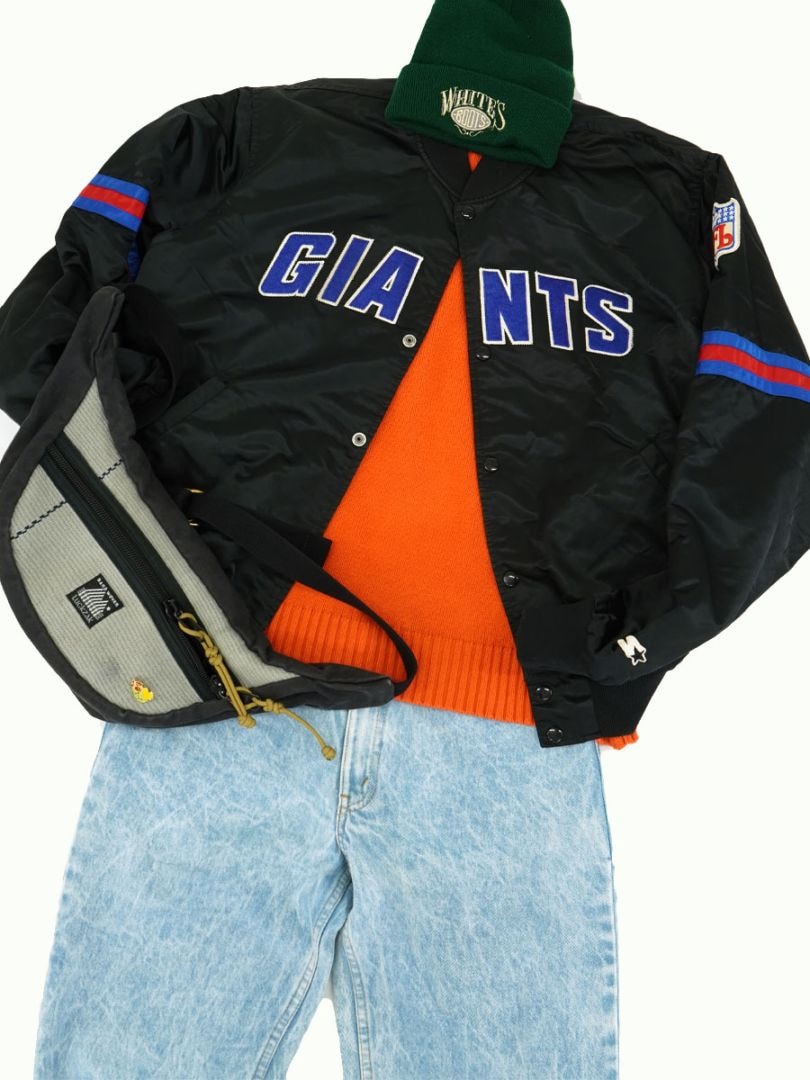80's～ STARTER ''GIANTS'' サテンスタジャン BLK 表記(XL) USA製 NFL