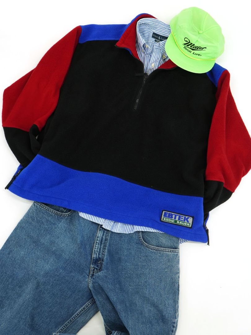 90's Eddie Bauer EBTEK P/OフリースJKT マルチカラー 表記(L) USA製