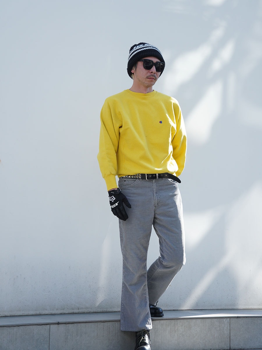 90's 刺繍タグ チャンピオンRW 無地 レアカラー レモンイエロー！ 表記(L) USA製