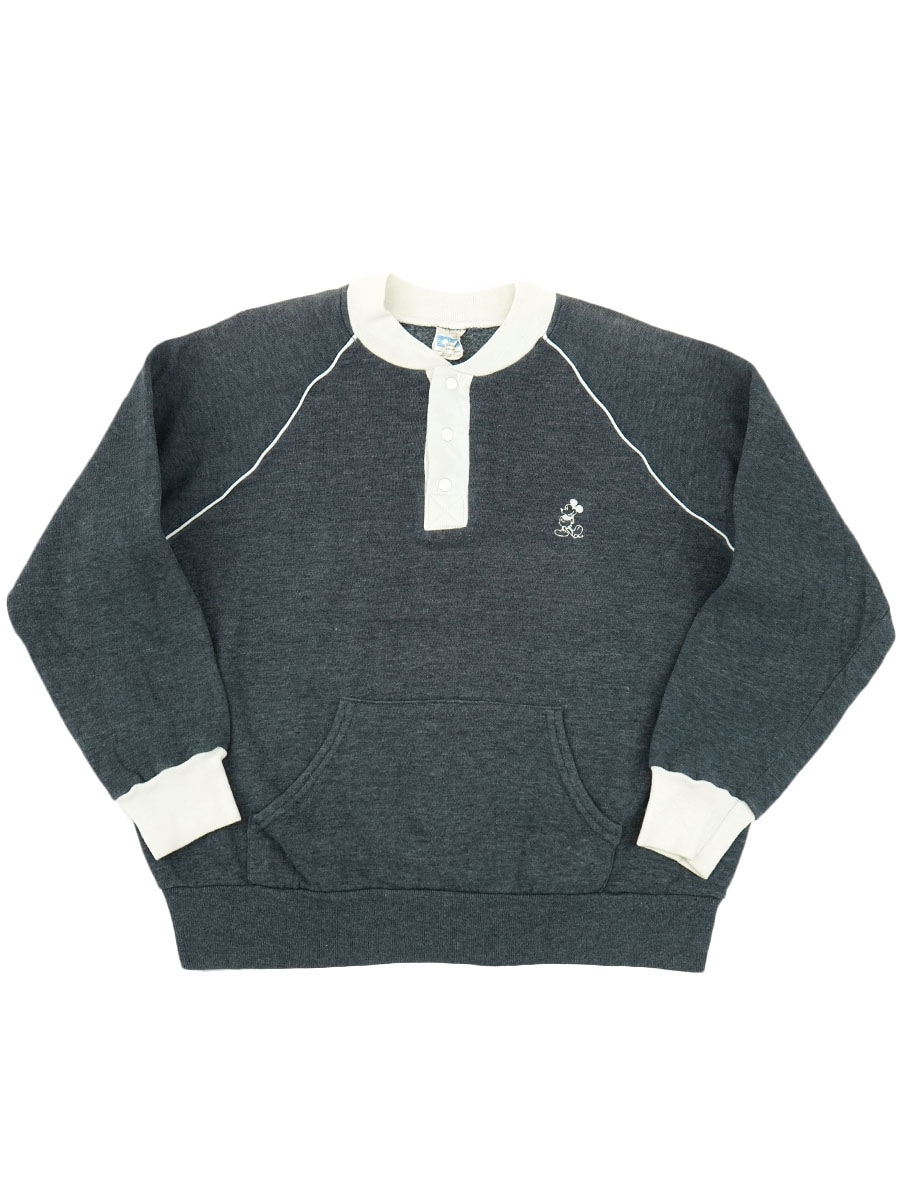 80's Disney ミッキーマウス ヘンリーネック ポケ付き スウェット 表記(L)