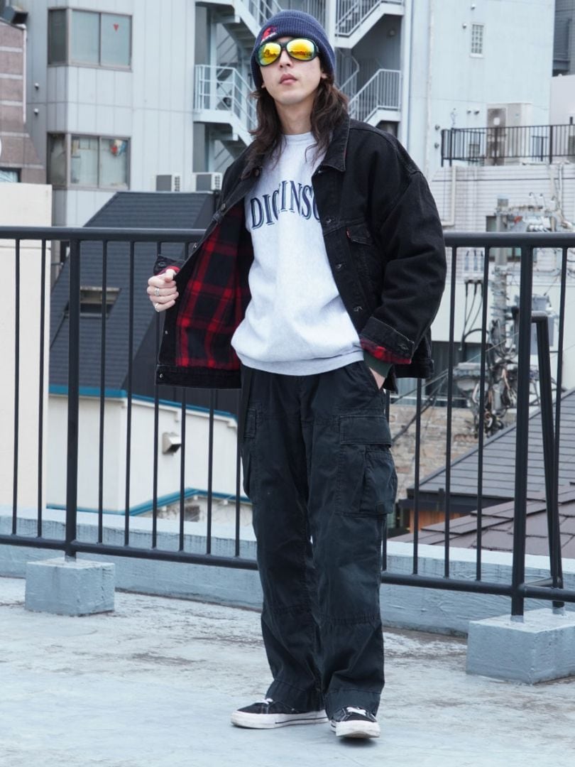 90's Levi's 70427 ブラックデニムジャケット 赤黒チェック フランネルライナー 表記(L) USA製